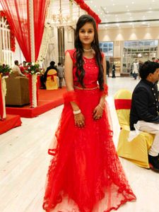 Red Floral Embroidered Tulle Gown