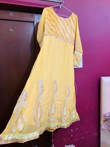 Yellow Embroidered Anarkali Suit Set