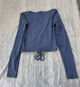 Blue Long Sleeve Crop Top