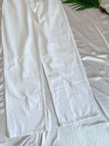 Branded White Wide Leg Denim