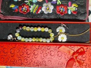 Embroidered Japanese Pouch 👝,earrings ,bracelet