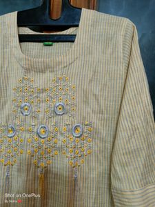 Embroidered Striped Kurti Set