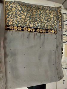 Elegant Grey Navy Blue Saree