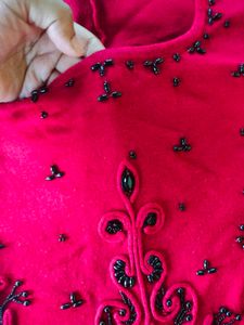 Red Beaded Long Sleeve Top