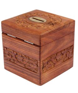 Carved Wooden Coin Bank