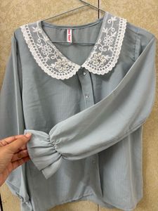 Korean style light blue/grey top