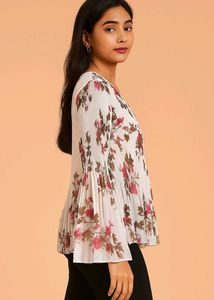 Floral Pleated Bell Sleeve Top