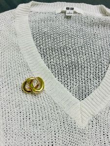 White V-Neck Knit Sweater