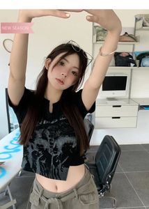 Black Graphic Tshirt Crop Top
