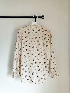 Cream Floral Printed Tie-Up Neck Top