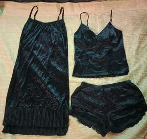 3 In 1 Vintage Sexy  Black Nighty Set