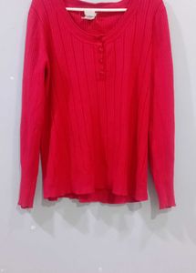 Red Ribbed Henley Top❤️‍🔥