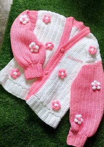 ❗FREE DELIVERY❗Crochet🩷 pink&amp;White 🤍Cardigan