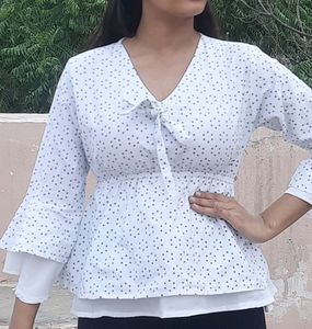 Frill Life Polka Dot Crop Top - White#Studio