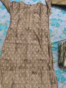 Elegant Golden Brown Printed Kurta Set