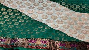 Emerald Green & Cream Saree Fabric