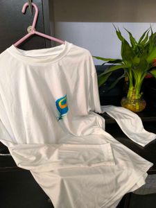 White T-Shirt with Peacock Feather