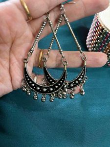 Silver Crescent Drop Earrings