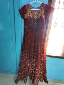 New Year Offer!! Ethnic Net Gown With Gold Print