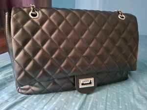 Chanel Inspired Black Quilted Jumbo Sling