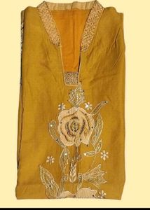 Mustard Floral Embroidered Kurta