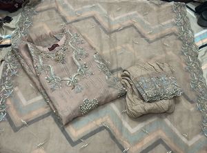 Elegant  Nude Peach Embroidered Pakistani Suit