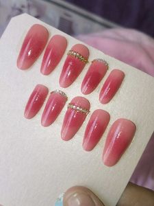 Pink Ombre Press-On Nails with Gems