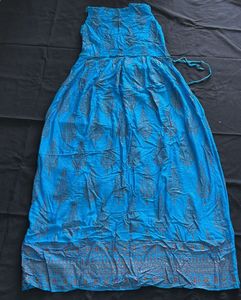 Blue Floor Lenght Comfy Cotton Traditional Dress