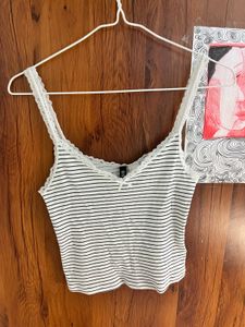 Striped Lace Trim Tank Top
