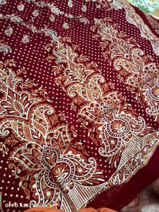 Paisley &amp; Polka Dot Fabric - Maroon Saree