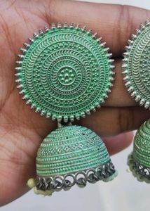 Green Jhumka Earrings