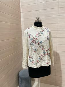 Vintage Cottagecore Sweater Petite Large Cream Che