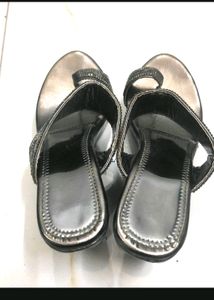 Silver Beaded Thong Heels