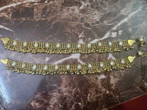 Gold Plated Anklet With Kundan Stones