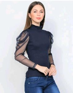 Trendy Stylish Net Sleeves Top