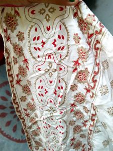 White &amp; Red Embroidered Kurti Set