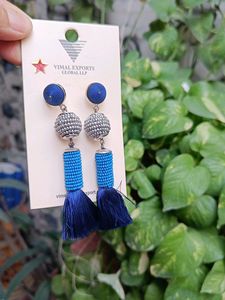 Blue Earrings Tassel