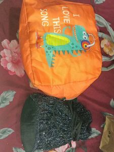 Beaded Black Pouch And Orange Bag