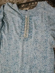 Blue Printed Kurti Set
