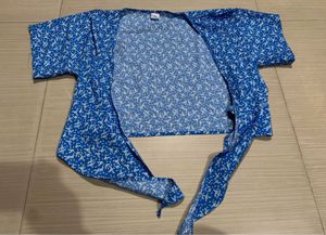 Blue Floral Wrap Top