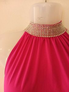 Hot pink Diamond Studded Neck Party Dress