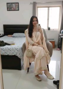 Peach Embroidered  kurta and dupatta