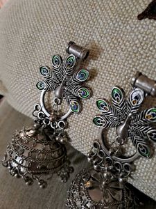 Peacock Jhumka Earrings, Light Weight