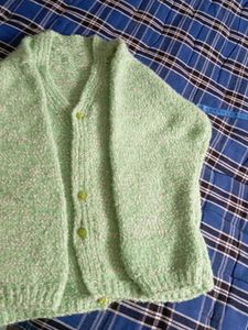 Hand-Knitted Green Baby Cardigan