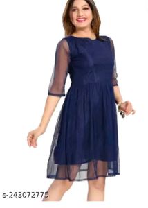 Navy Blue Sheer Overlay Dress