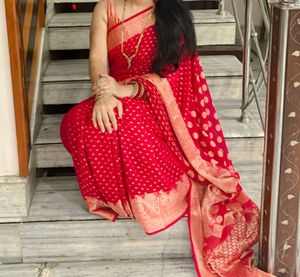 Pure Georgette Red Saree