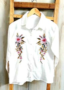 Floral Embroidered White Shirt size-36