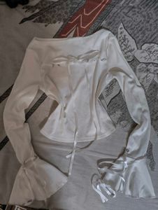 Coquette Korean White Long Sleeve Top with Bows