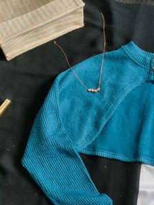 Teal Cropped Knit Shrug