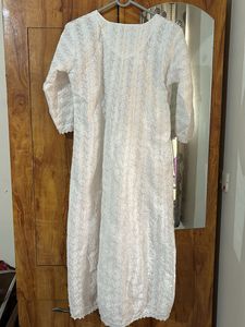 New White Embroidered Kurti